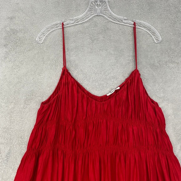 Madewell Dress Large Festival Red Linen Cotton Relaxed Pockets V Neck Midi NU579 - Picture 6 of 14